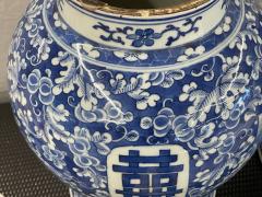 Pair of 19th Century Blue and White Lidded Temple Jars Urns - 2924348