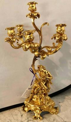 Pair of 19th Century Bronze 24 Carat Gold Plated Six Arm Figural Candelabras - 1266377