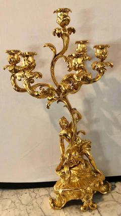 Pair of 19th Century Bronze 24 Carat Gold Plated Six Arm Figural Candelabras - 1266379