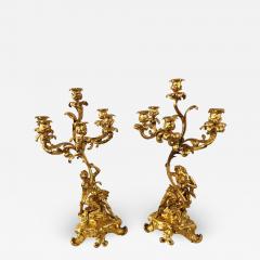 Pair of 19th Century Bronze 24 Carat Gold Plated Six Arm Figural Candelabras - 1267582