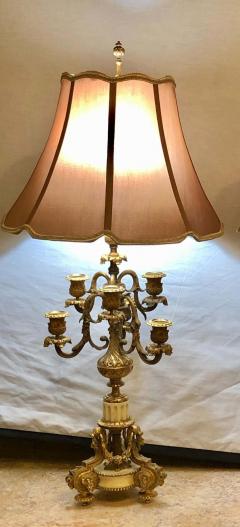 Pair of 19th Century Dor Bronze 7 Light Marble Base Candelabras Mounted as Lamp - 2953764