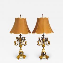 Pair of 19th Century Dor Bronze 7 Light Marble Base Candelabras Mounted as Lamp - 2957084