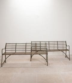 Pair of 19th Century English Wrought Iron Strapwork Garden Benches - 4240762