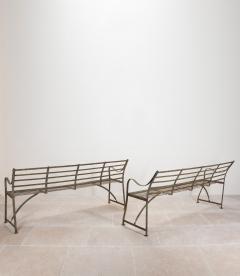 Pair of 19th Century English Wrought Iron Strapwork Garden Benches - 4240763