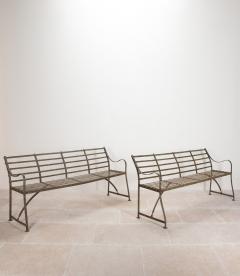 Pair of 19th Century English Wrought Iron Strapwork Garden Benches - 4240764