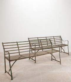 Pair of 19th Century English Wrought Iron Strapwork Garden Benches - 4240765
