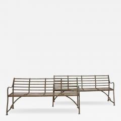 Pair of 19th Century English Wrought Iron Strapwork Garden Benches - 4242056