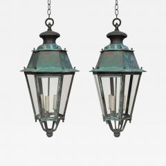 Pair of 19th Century French Copper and Glass Paneled Lanterns - 3611187