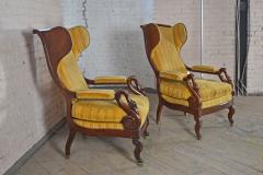 Pair of 19th Century French Empire Mahogany Wing Back Armchairs - 1300568