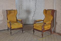 Pair of 19th Century French Empire Mahogany Wing Back Armchairs - 1300570