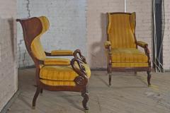 Pair of 19th Century French Empire Mahogany Wing Back Armchairs - 1300571