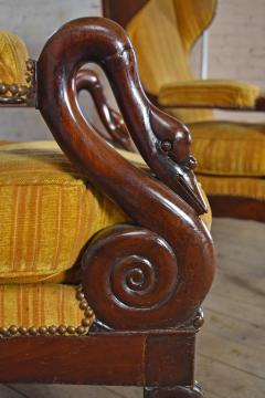 Pair of 19th Century French Empire Mahogany Wing Back Armchairs - 1300575