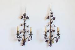 Pair of 19th Century French Grape and Crystal Wall Sconces - 4116969