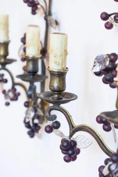 Pair of 19th Century French Grape and Crystal Wall Sconces - 4116985