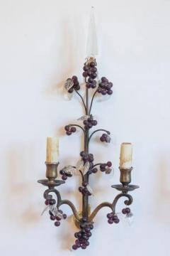 Pair of 19th Century French Grape and Crystal Wall Sconces - 4116987