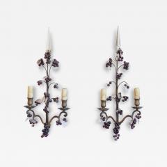 Pair of 19th Century French Grape and Crystal Wall Sconces - 4120146