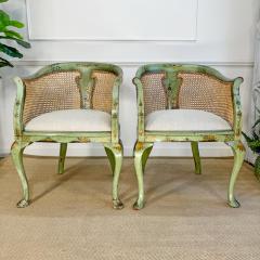 Pair of 19th Century Green Queen Anne Revival Chinoiserie Bergere Chairs - 3481286