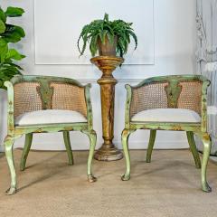 Pair of 19th Century Green Queen Anne Revival Chinoiserie Bergere Chairs - 3481287