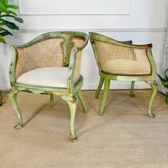 Pair of 19th Century Green Queen Anne Revival Chinoiserie Bergere Chairs - 3481289