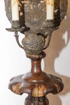 Pair of 19th Century Italian Carved Wood and Gilt Candlesticks with Floral Motif - 4045276