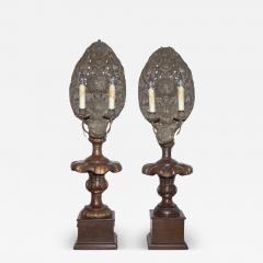 Pair of 19th Century Italian Carved Wood and Gilt Candlesticks with Floral Motif - 4045913