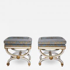 Pair of 19th Century Italian Polychrome and Parcel Gilt Curule Benches - 3561061