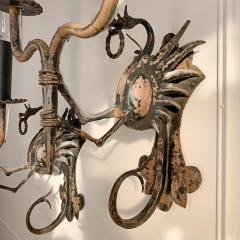 Pair of 19th Century Neo Gothic Italian Wrought Iron Dragon Wall Lights - 3445528
