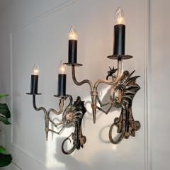 Pair of 19th Century Neo Gothic Italian Wrought Iron Dragon Wall Lights - 3445531
