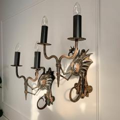Pair of 19th Century Neo Gothic Italian Wrought Iron Dragon Wall Lights - 3445534