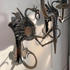 Pair of 19th Century Neo Gothic Italian Wrought Iron Dragon Wall Lights - 3445535