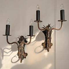 Pair of 19th Century Neo Gothic Italian Wrought Iron Dragon Wall Lights - 3445536