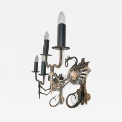 Pair of 19th Century Neo Gothic Italian Wrought Iron Dragon Wall Lights - 3445687