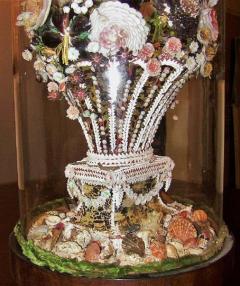 Pair of 19th Century Shell Art Floral Bouquets under Glass Domes - 1708954