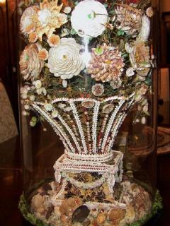 Pair of 19th Century Shell Art Floral Bouquets under Glass Domes - 1708957