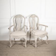 Pair of 19th Century Swedish Rococo Open Armchairs - 3618198