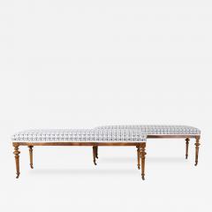 Pair of 19th Century Walnut Upholstered Benches with Turned Legs and Casters - 4369135