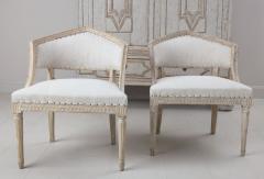 Pair of 19th c Swedish Gustavian Upholstered Sulla Chairs in Original Paint - 2680283