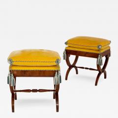 Pair of 19th century Italian upholstered X frame stools - 3304526