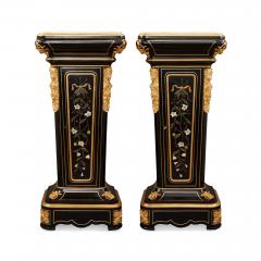 Pair of 19th century hardstone ormolu and ebonised wood pedestal cabinets - 3178335