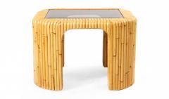 Pair of 2 Contemporary Rattan and Smoked Glass End Tables - 1379105