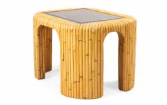 Pair of 2 Contemporary Rattan and Smoked Glass End Tables - 1379106