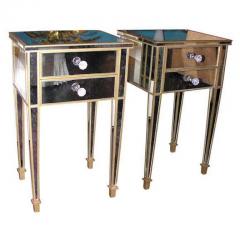 Pair of 2 Drawer Gold Trim Mirrored Nightstands - 3108401