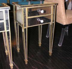 Pair of 2 Drawer Gold Trim Mirrored Nightstands - 3108405