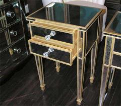 Pair of 2 Drawer Gold Trim Mirrored Nightstands - 3108407