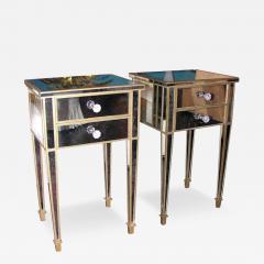 Pair of 2 Drawer Gold Trim Mirrored Nightstands - 3116177