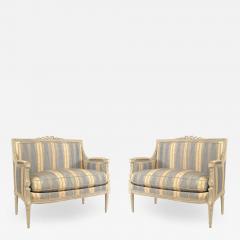Pair of 2 French Louis XVI Striped Loveseats - 1492833