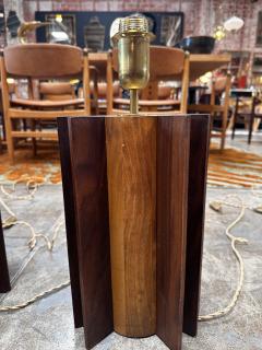 Pair of 2 Italian Mid Century Wood Table Lamps 1980s - 3277243