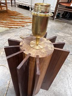 Pair of 2 Italian Mid Century Wood Table Lamps 1980s - 3277244