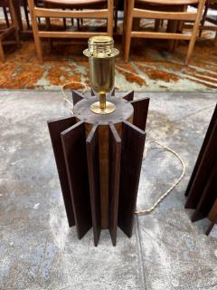 Pair of 2 Italian Mid Century Wood Table Lamps 1980s - 3277246