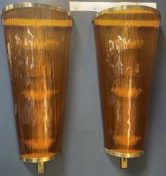 Pair of 2 Italian Vintage Orange and Brass Wall Sconces 1980s - 2553028